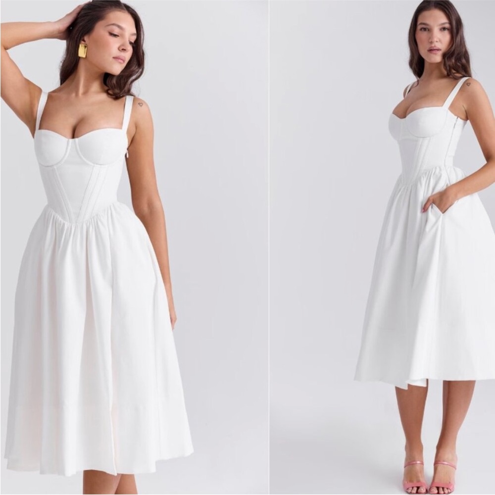 HOUSE OF CB 'Kelly' White Corset Midi Sundress NWOT size S A-C - Picture 12 of 13